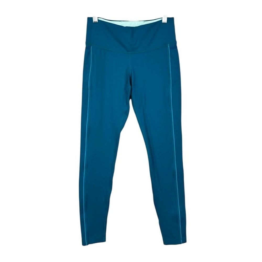 Brooks Running Leggings Teal Blue Women Size S High Rise Pockets Athletic
